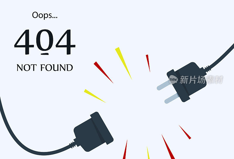404 Page Not Found, socket被断开。矢量现代卡通插画